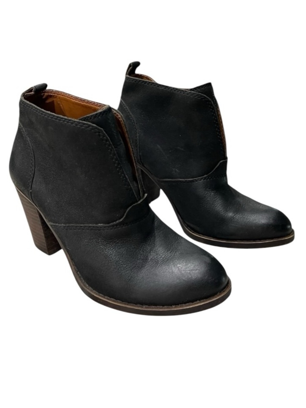 Lucky Brand Black Leather Block Heel Booties | Size 5.5